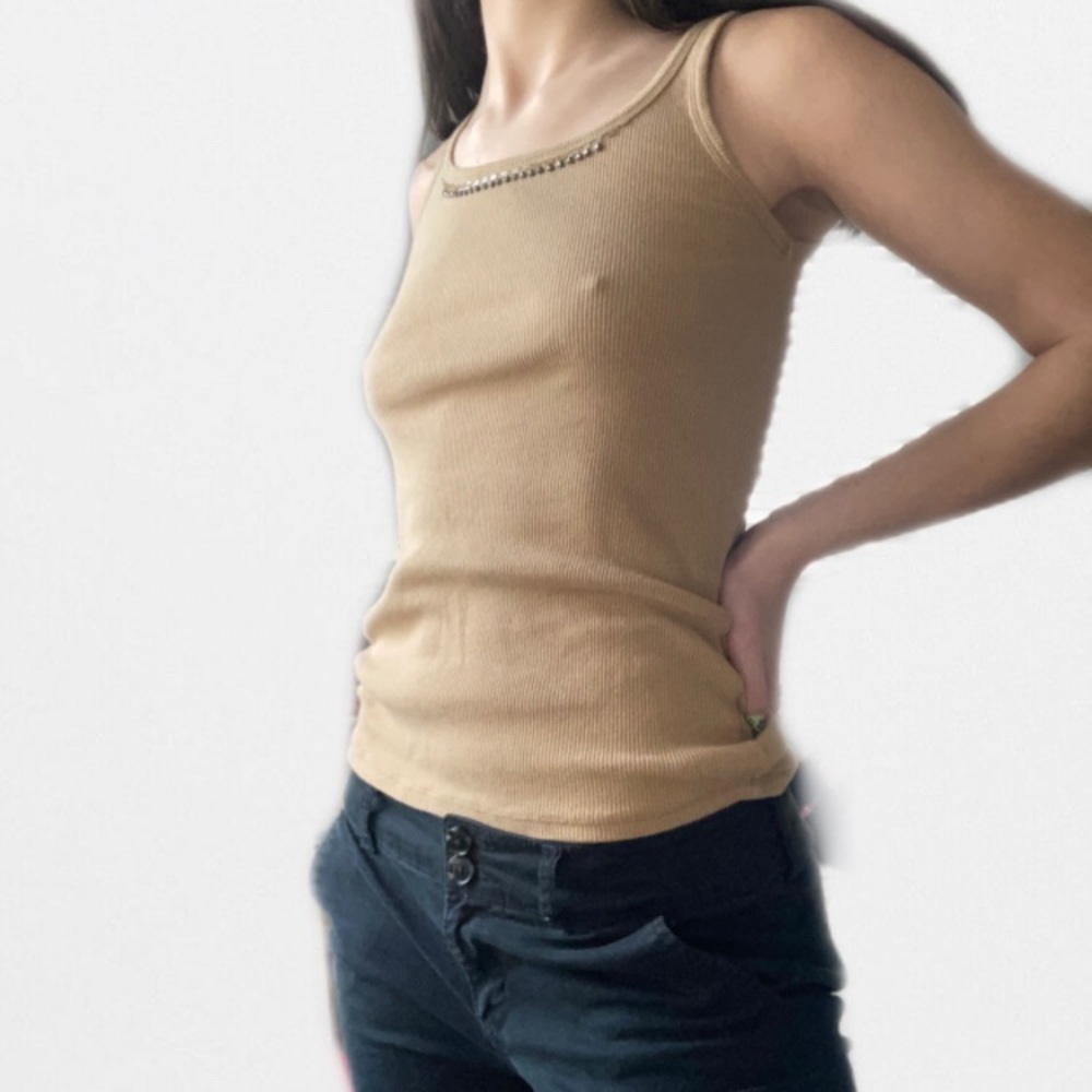 🖤Womens y2k tan brown ribbed tank top